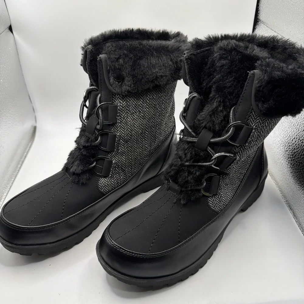 *New in Box* JBU Northgate Herringbone Booties with Faux‎ Fur, Women's Size 9